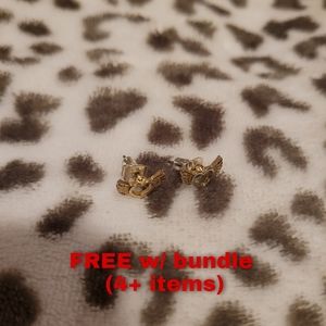 Gold Heart Wings Earrings Flying Heart Angel Studs